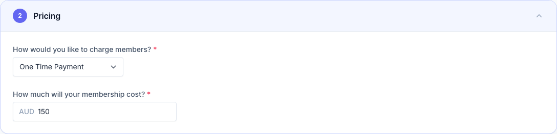 One Time Payment pricing