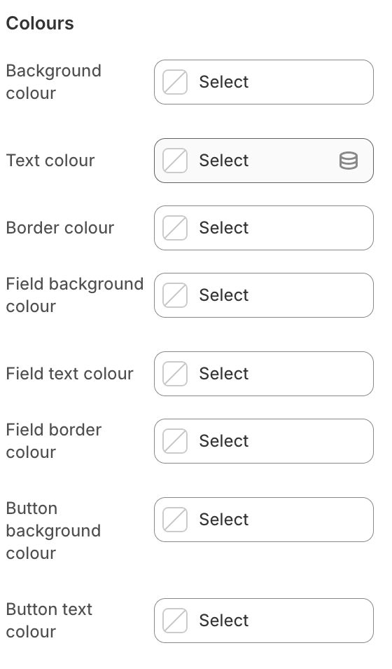 Event ticket guest colour settings for the box, fields and button