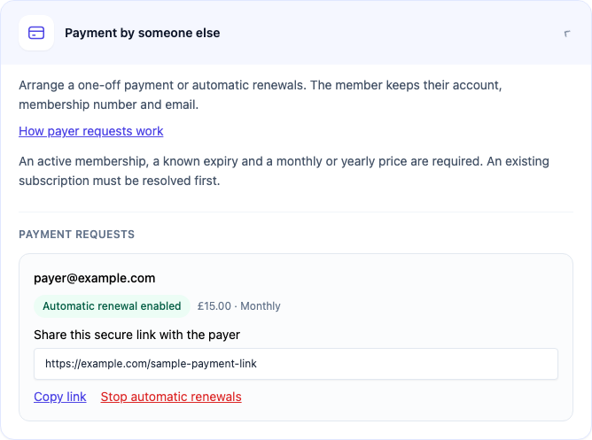 Sample request with Automatic renewal enabled and the Stop automatic renewals control